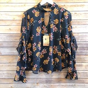 Lily White Floral Blouse (Navy & Floral) NWOT (Tags removed)